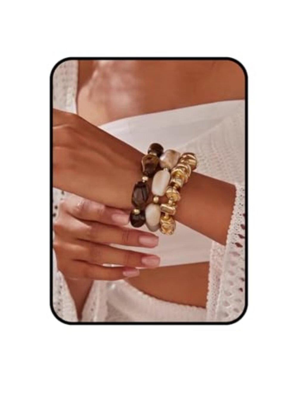 Gold Stretch Bracelet Stack Women 3Pc Jade Boho Western Adjustable Tarnish Free